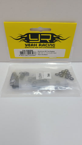 Yeah Racing Aluminum M3 Flat Washer 0.25/0.5/1/1.5/2/2.5/3mm 10pcs Set Black YA-0390BK